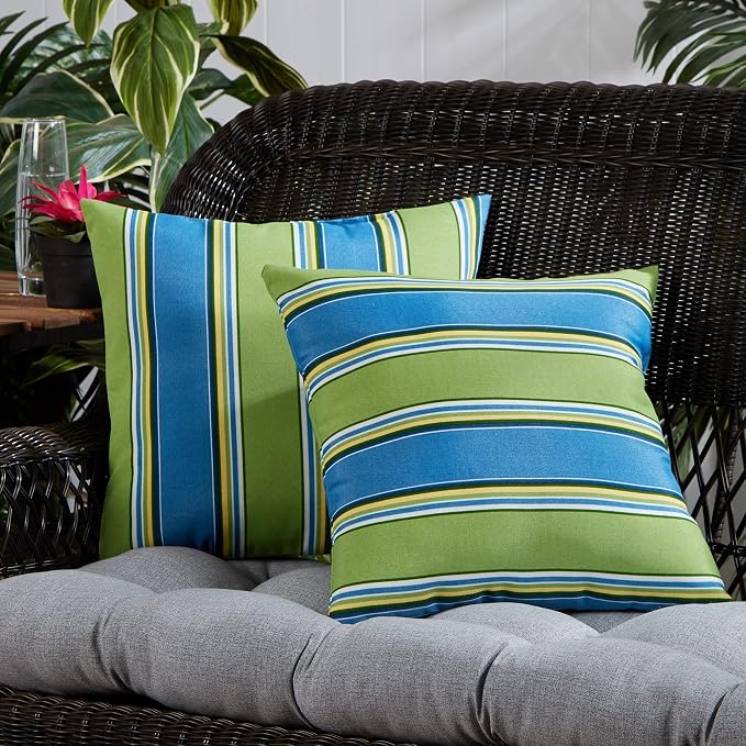 Greendale Home Fashions Outdoor 17-inch Square Decorative Throw Pillow, 2-Pack, Belize Stripe