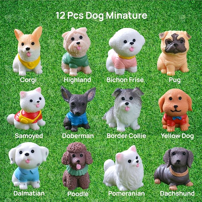 24 Pcs Mini Cat Dog Figurines, Realistic Resin Animal, Miniature Figurines | Hand-Painted Resin Cat & Dog. Ideal For Home Desk Decor, Garden Accents, Birthday Party Favors, Car Decor.