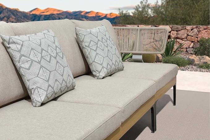 PURPLE LEAF 7 Pieces Patio Furniture Set with Daybed Tables Outdoor Wicker Sectional Conversation Sets Modern Aluminum L Shaped Sofa for Balcony Yard Garden Poolside, Cushions and Pillows Included