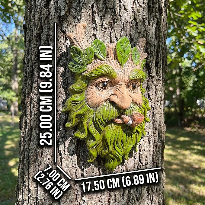 9.9" Whimsical Tree Face Sculpture, Garden Peeker Statue, Outdoor Trunk Tree Huggers Art, Landscape Accent Ornament, Hanging Fairy Elve Figurine for Yard Art, Trees Decor Wall Mounted Statues
