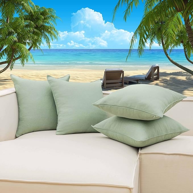 Home Brilliant Outdoor Pillows Covers 16 x 16 Waterproof Sage Green Pillow Covers for Patio Garden Bedroom Backyard Decor, 16x16 inch, Sage Green