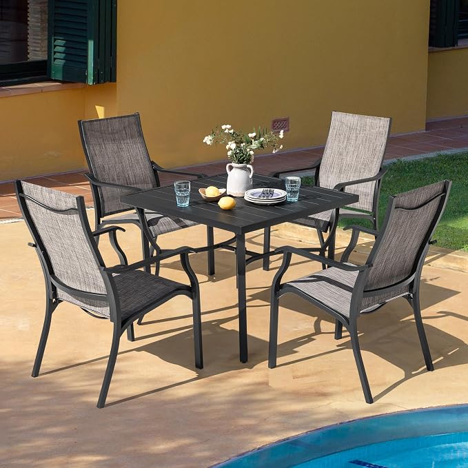 NUU GARDEN 5 Piece Outdoor Patio Dining Set, 36" Aluminum Patio Dining Square Table and 4 All Weather Textilene Patio Chairs with 1.97" Umbrella Hole for Backyard, Patio, Garden, Grey&Black