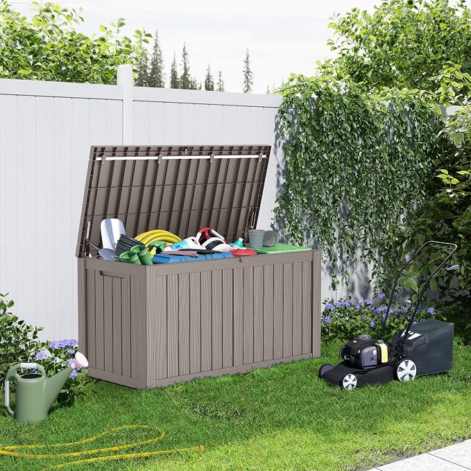 180 Gallon Outdoor Storage Box Waterproof - Outside Resin Deck Box, Lockable Storage Bin for Patio Furniture,Garden Tools,Cushions,Pool Accessories(Grey)