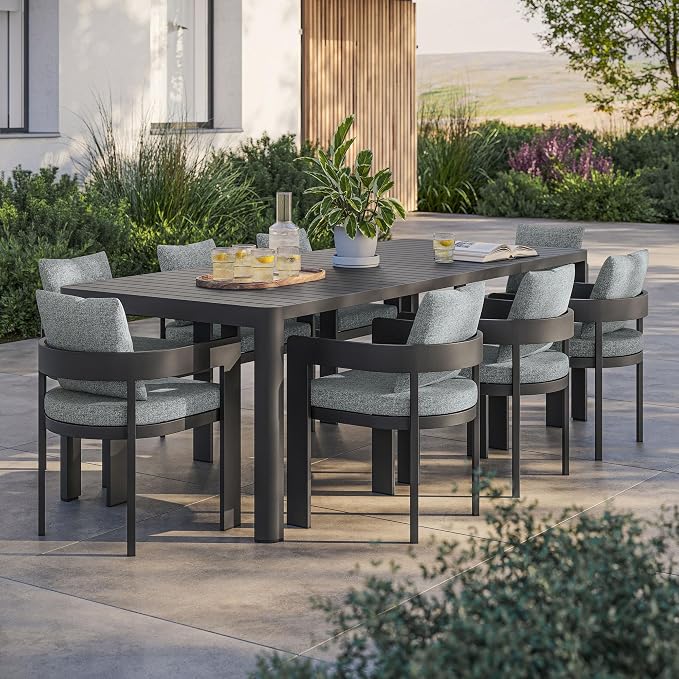 Modway Tahoe Aluminum 9-Piece Patio Dining Set in Gray Gray