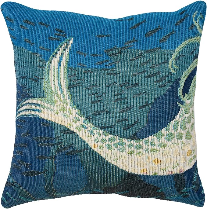 Liora Manne MARINA Indoor/Outdoor Power Loomed Easy Care Pillow - Transitional Graphic Coastal Beach Accent (Mermaids Are Real Ocean) (18" x 18")