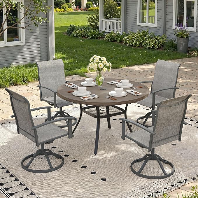 5 Pieces Round Patio Dining Set, Outdoor Furniture of 40.6" Round Patio Table and Patio Swivel Chairs for Backyard Lawn Garden, Grey Table and Grey Chairs