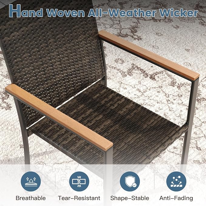DIFY 9 Piece Patio Dining Set for 8, Wicker Stackable Patio Chairs & 53.1" Round Black Metal Dining Table with Umbrella Hole, All Weather Outdoor Table and Chairs Set for Deck Garden Backyard