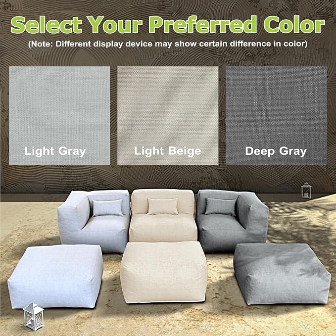 Dineli ANNYH CALALUNA 6Pc Patio Garden Furniture Sectional Conversation Set.Combines 1 Middle & 2 Corner Chairs, 3 Ottoman, Outdoor Exp Foam Filled Modular Contemporary Sofa (Dark Gray)