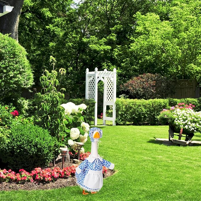 FuWeave Summer Porch Goose Outfit for 17" Daisy Lawn Goose Costume Clothes for Outdoor Patio Yard Lawn Art Decoration