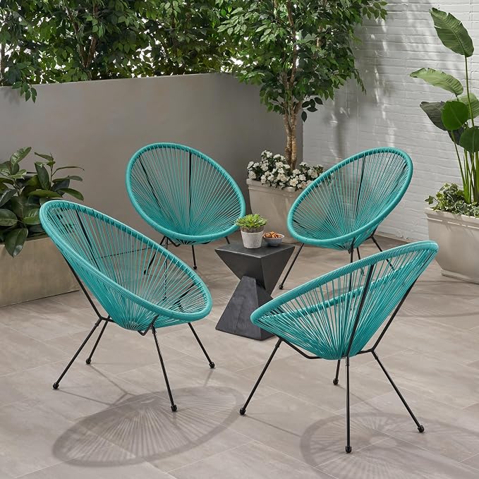 Christopher Knight Home Outdoor Hammock Weave Chair with Steel Frame (Set of 4) - Teal and Black