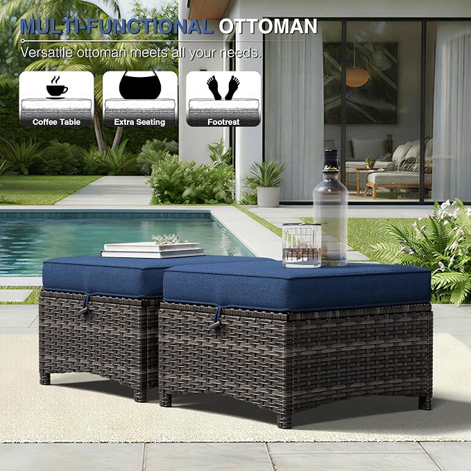 Joyside 6 Piece Wicker Patio Furniture Set, Rattan Patio Chairs with High Back, Deep Seating, Wide Armrest, Thickened Cushions, Outdoor Furniture for Deck, Porch Use