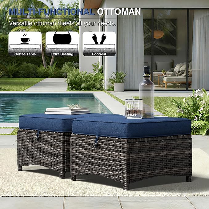 Joyside 4 Piece Wicker Patio Furniture Set, Rattan Patio Chairs with High Back, Deep Seating, Wide Armrest, Thickened Cushions, Outdoor Furniture for Deck, Porch Use