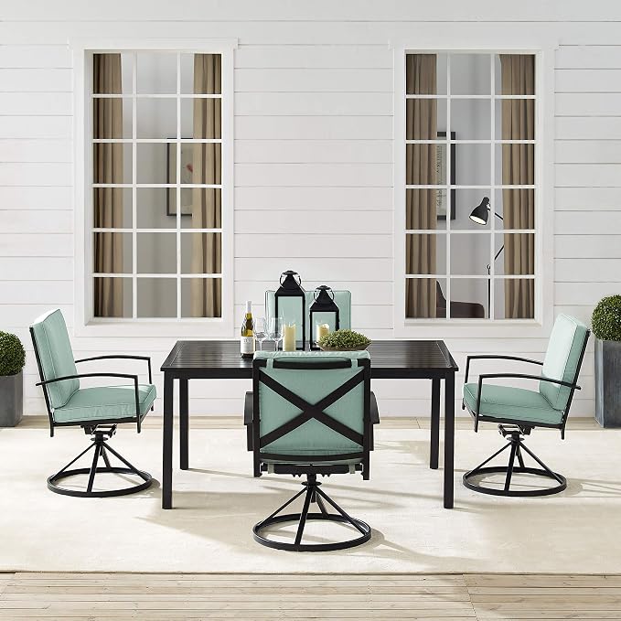 Crosley Furniture Kaplan 5-Piece Outdoor Dining Set for 4, Patio Table and Chairs for Backyard, Deck, Oiled Bronze with Mist Cushions