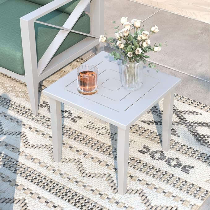 Aluminum Patio Furniture Set, 6-Piece Oversized Outdoor Conversation Set with Fire Pit Table & Coffee Table, All Weather Modern White Sofa for Deck, Garden, Poolside
