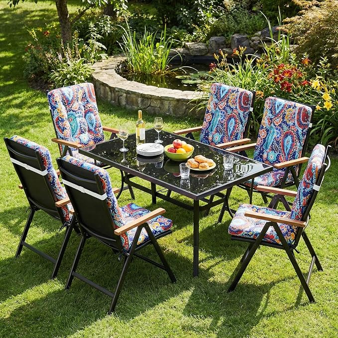 Hoteam 4 Set Outdoor Patio Chair Cushions 20 x 42 in Deep Seat Waterproof Patio Cushions Set for Furniture Replacement Removable Seat and Back (Red Paisley Pattern)