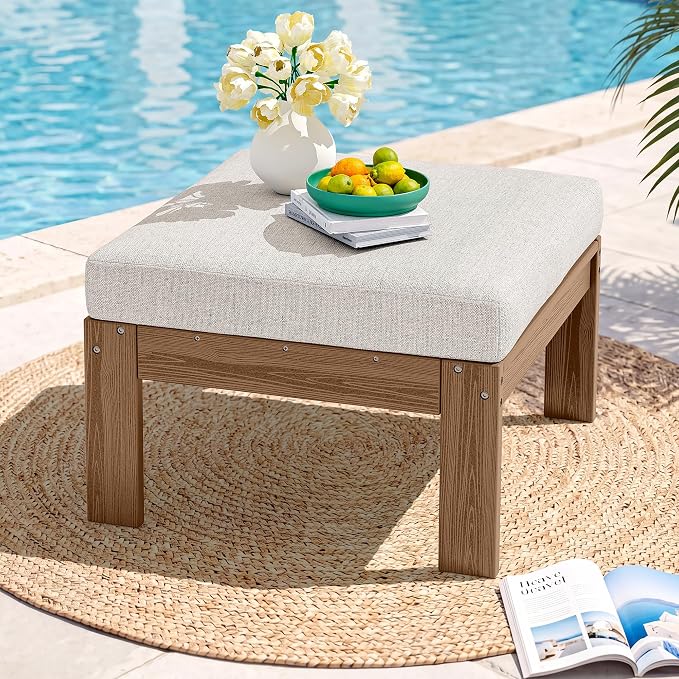 SERWALL HDPE Outdoor Ottoman with Cushions