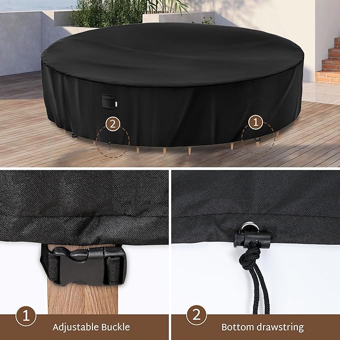 iBirdie Round Patio Furniture Cover 110 x 34 inch, 9 ft, Outdoor Waterproof and Weatherproof for Garden Table and Chairs, Heavy Duty 600D, fit 110, 108, 106, 105 Diameter