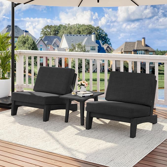 2 Piece Dark Wood Patio Chairs Outdoor Bistro Chair, All Weather Outdoor Furniture Patio Sofa Backyard Seating Group Conversation Sets with Dark Gray Cushions
