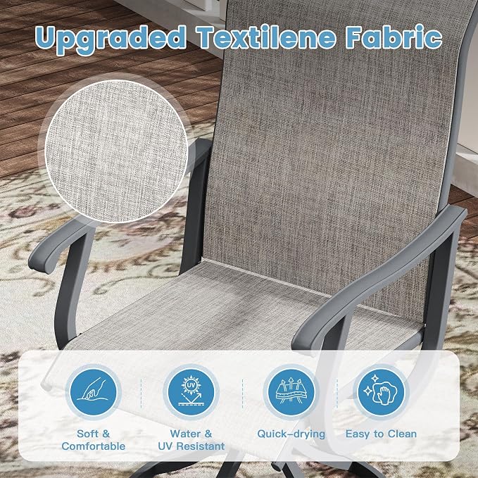 DIFY 5 Pieces Outdoor Patio Dining Set, 4 Grey Textilene Swivel Dining Chairs and 40.6" Grey Round Metal Dining Table, Outdoor Table and Chairs