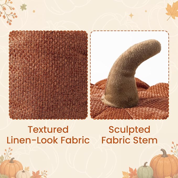 AELS Pumpkin Throw Pillows Set of 2, 14" & 10" Cinnamon Fall Pillows | for Couch Sofa Bed Living Room Home Decor, Farmhouse Textured 3D Fall Halloween Thanksgiving Decorative Accent Pillows