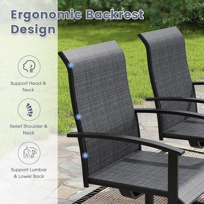 VICLLAX 9 Pieces Patio Outdoor Dining Set, 8 Swivel Textilene Chairs and 70" Rectangular Metal Table with Umbrella Hole for Porch, Deck, Garden, Black