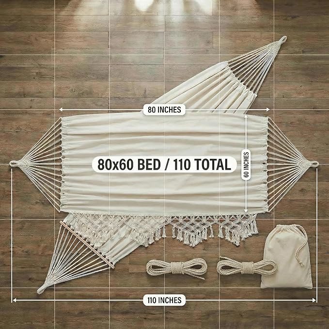 Outdoor Hammock Garden Cotton Hammock Macrame Fringe Hammocks Boho Balcony Hammocks with Handmade Tassels 2 Person Double Hamock 480lbs for Home,Backyard,Beach,Patio