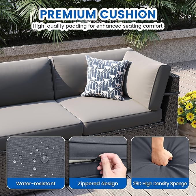 Patio Furniture Sets, 7-Piece Outdoor Patio Furniture with Thick Cushions,Coffee Table Outdoor All-Weather Conversation Set Sectional Sofa for Backyard, Poolside, Garden(Grey)