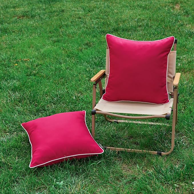 LIGICKY Pack of 2 Hot Pink Outdoor Waterproof Throw Pillow Covers Decorative White Edge Square Pillows Cushion Case Outside Pillowcase for Patio Couch Tent Sunbrella (20x20 inch)