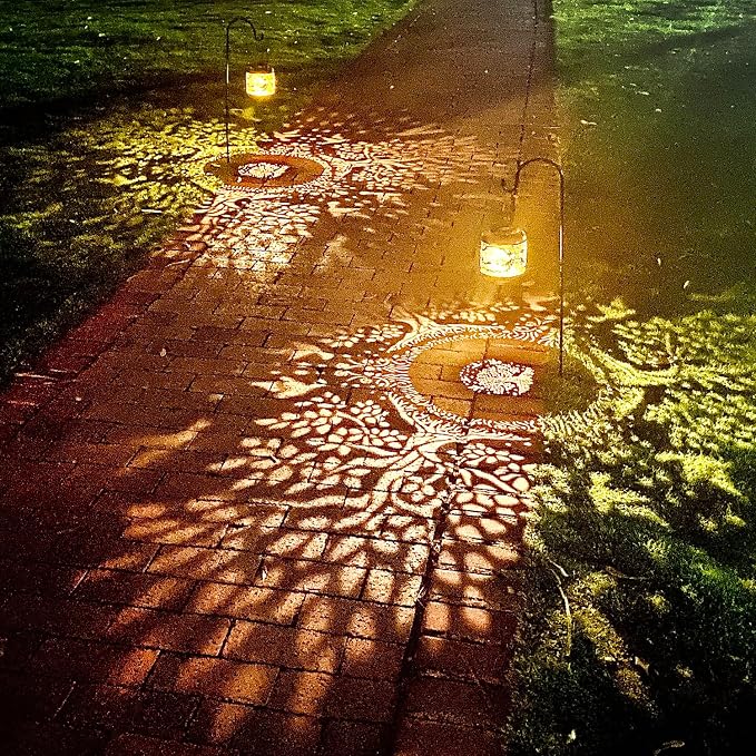 2 Pack Tree of Life Outdoor Solar Hanging Lanterns Waterproof LED Solar Lights Metal Decorative Lantern for Garden, Patio, Courtyard, Backyard, Yard Decor Unique Tree of Life Gifts for Women Gardening