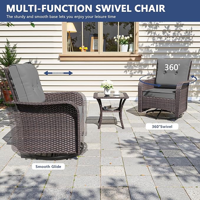 12 Pieces Outdoor Patio Furniture Set,Outdoor Sectional Furniture All Weather PE Rattan Wicker Patio Conversation Set with Coffee Table,Swivel Rocking Chairs Set,Grey