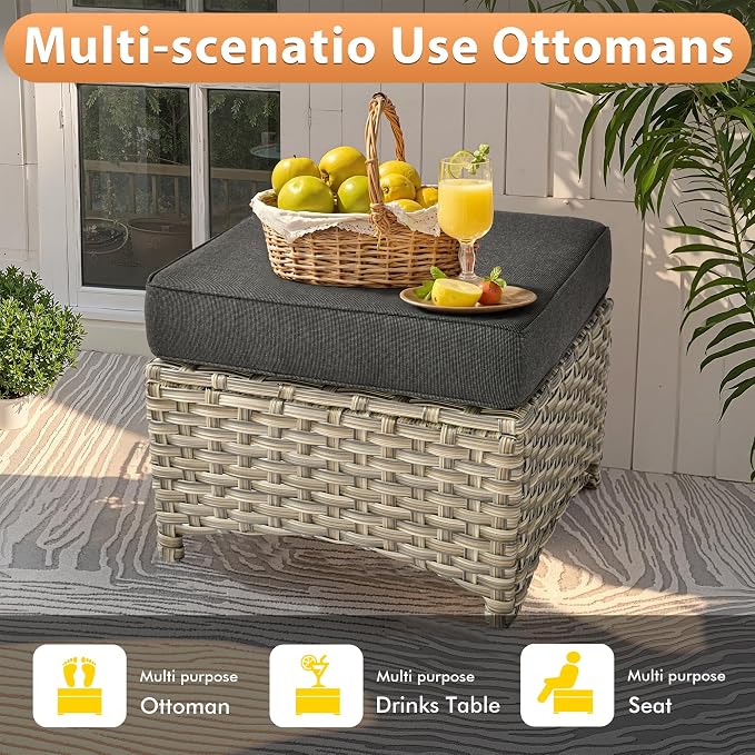 Outdoor Patio Furniture Sets, 8 PCS Patio Conversation Set Outside Rattan Sofa with 54 in Fire Pit Table Comfy Cushions Fit Backyard Porch Garden Poolside Balcony,Black