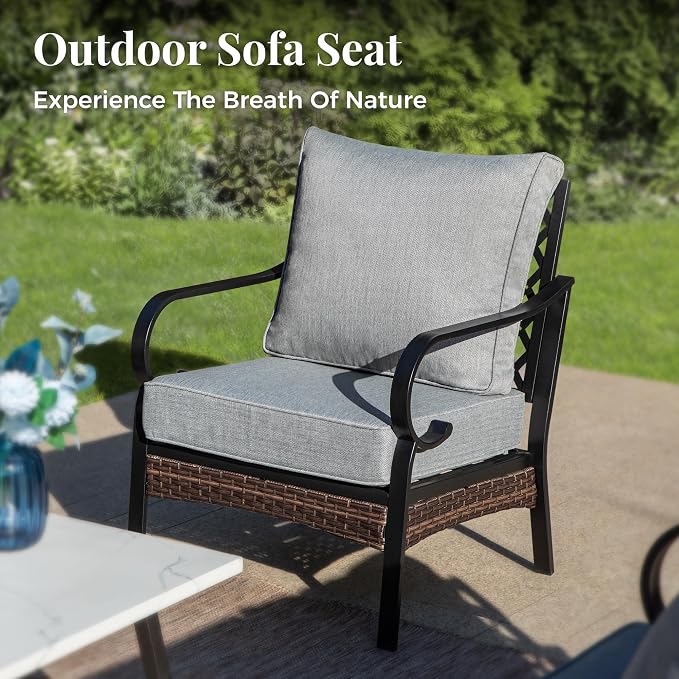 MIXPATIO Patio Furniture Set with Firepit Table, Black Frame Outdoor Conversation Set with 4 x Fixed Chairs, 1 x 3-Seat Sofa for Lawn Garden Backyard, Grey