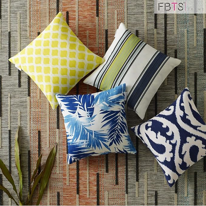 Pack of 2 Outdoor Waterproof Decorative Throw Pillows with Inserts for Patio Furniture, 18x18 Inch Fade Resistant Patio Garden Cushions for Couch Bed Sofa, Paisley Navy