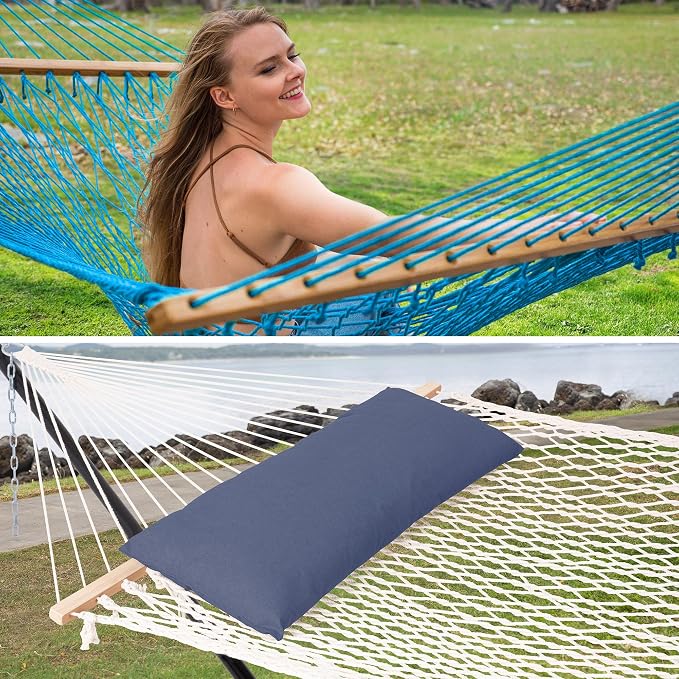 SUNCREAT Polyester Rope Hammock with Extra Large Pillow, Carrying Bag and Tree Hooks, 450 lbs Capacity