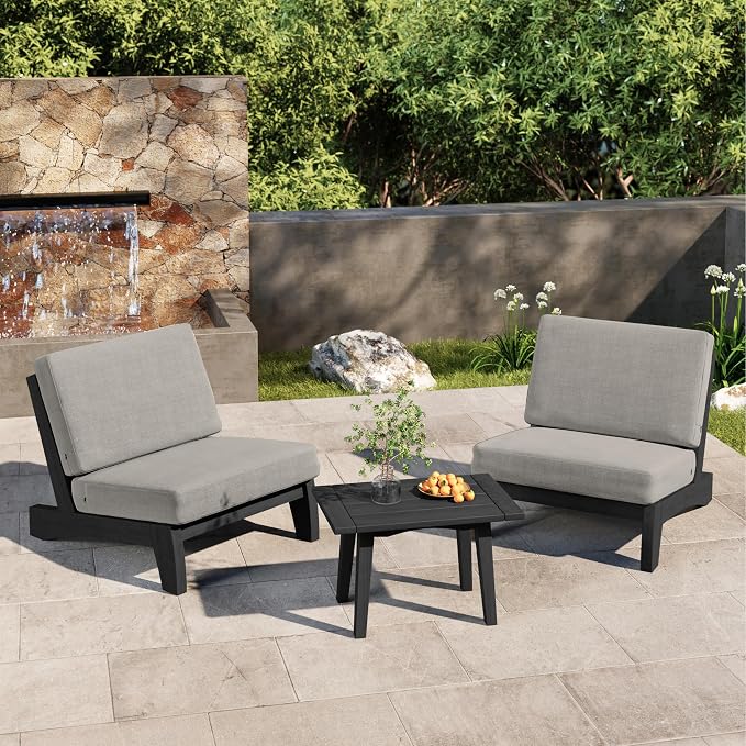 4 Piece Teak Outdoor Patio Frutnire Set, 4 Seater Patio Conversation Sets with Thick Cushions, Outdoor Sectional Furniture with Coffee Table - Light Camel