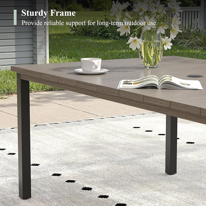 Outdoor Dining Set for 6, 63" Outdoor Dining Table with Umbrella Hole and Padded Textilene Patio Swivel Chairs, 7 Pieces Patio Table and Chairs Set for Garden Backyard, Grey