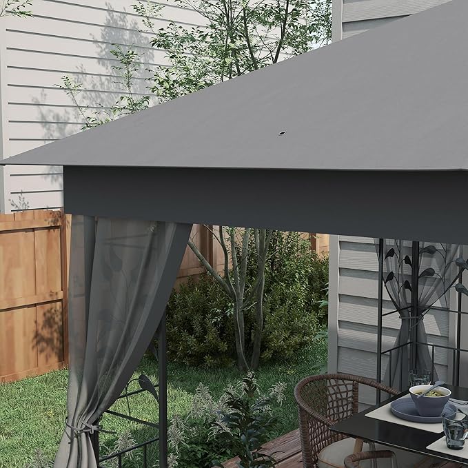 Outsunny 10' x 11.5' Metal Patio Gazebo, Double Roof Outdoor Gazebo Canopy Shelter with Tree Motifs Corner Frame and Netting, for Garden, Lawn, Backyard, and Deck, Gray