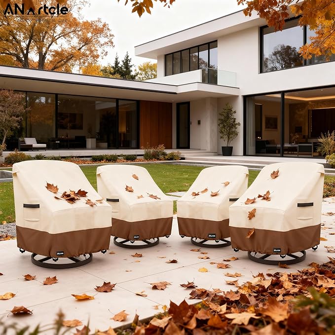 ANartcle Swivel Patio Chair Cover 4 Pack,600D Waterproof Heavy Duty Outdoor Chair Cover(28 W x 33 D x 36 H inches),Patio Furniture Covers,Outdoor Furniture Covers Waterproof,Beige&brown