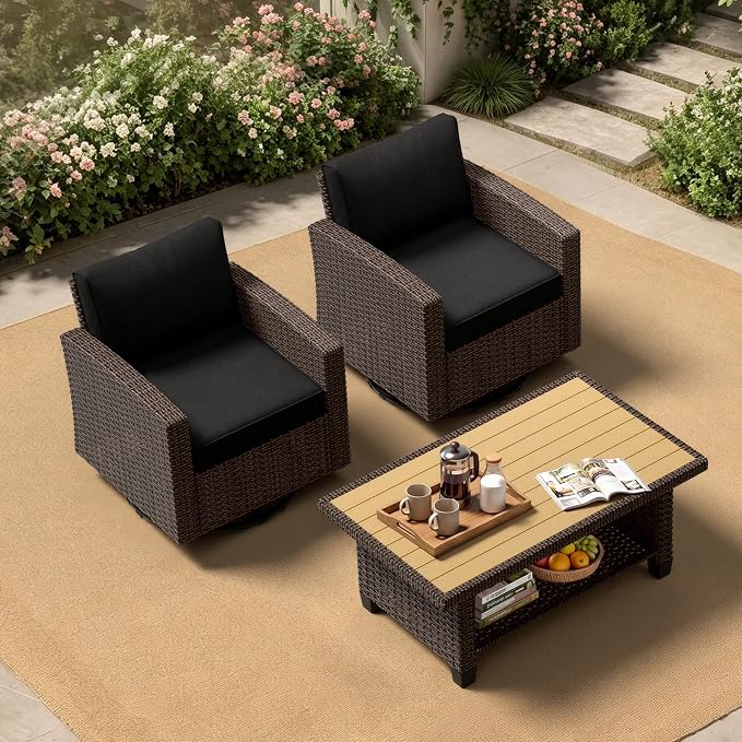 Patio Furniture Set - All-Weather - 3 Piece Wicker Outdoor Patio Conversation Set, Modular Rattan Sectional Sofa for Backyard, Garden, Patio, Poolside