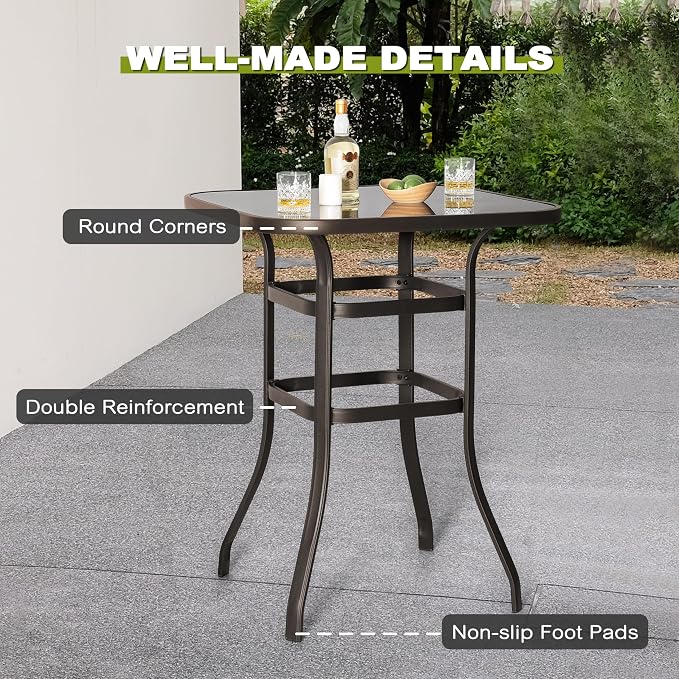 NUU GARDEN 5 Piece Patio Bar Set with Glass Table and 4 Swivel Chairs,Black&Brown