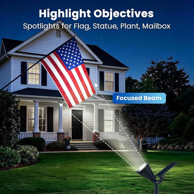 JEJOT 2 Pack Solar Lights Outdoor Waterproof,Cool White Light,2 Lighting Modes,Solar Powered Spotlights for Yard Garden Solar Spot Lights for Flag Landscape Auto On/Off