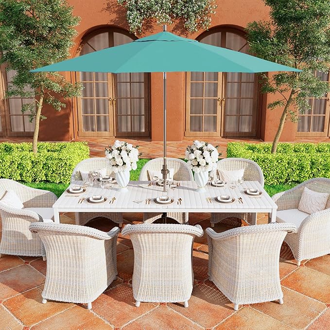 California Umbrella 11Ft Premium Sunbrella Patio Umbrella, Hand-Crank, Tilt-Collar, Gray Frame, Aruba Fabric