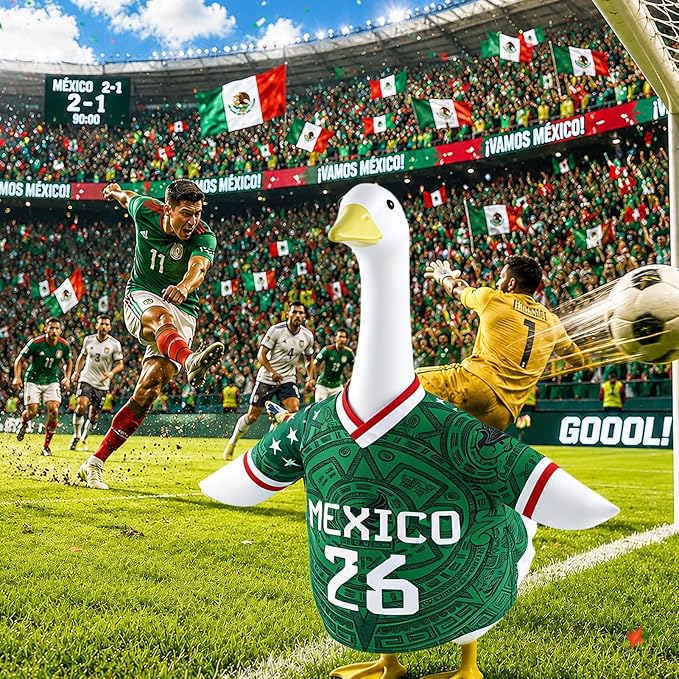 Porch Goose Outfit for Soccer, 23" Porch Goose Statue Clothes, Mexican Flag Jersey, Patriotic National Team Costume, Outdoor Lawn Patio Decor, Cultural Fiesta Sports Game Day Outside Decoration