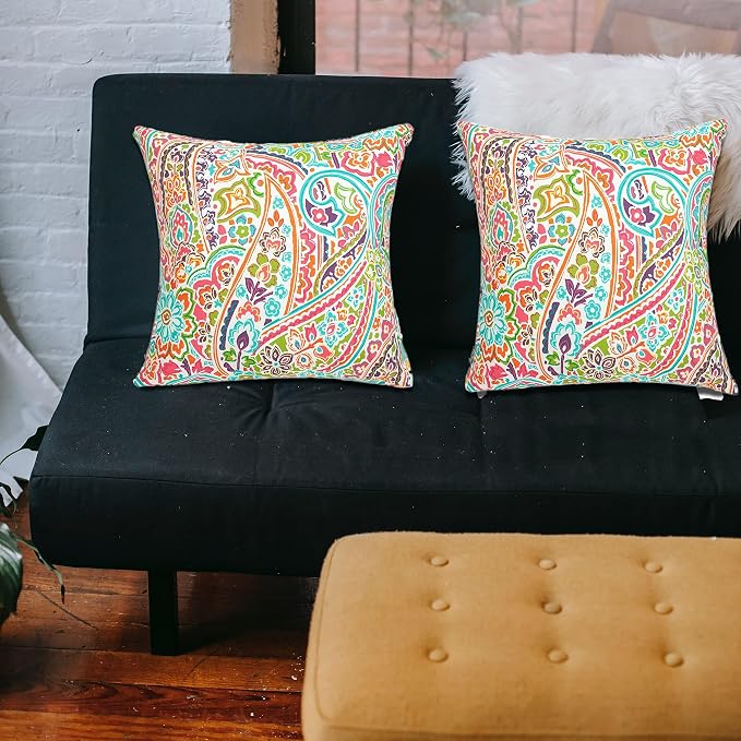 Outdoor Pillow Covers 18x18 Inch Pack of 2, No Insert-Melora Paisley | Square Throw Pillow Covers, Water-Repellent, Modern Pillow Cases for Sofa Patio Couch Decoration