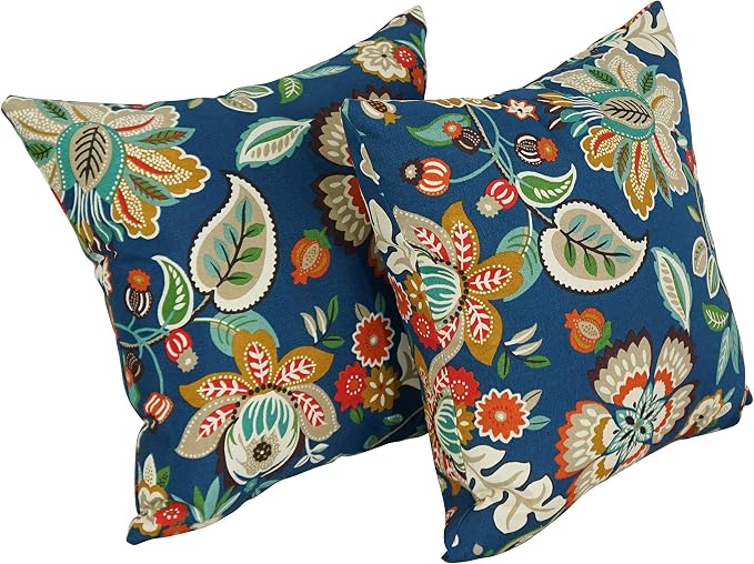Blazing Needles 17-inch Square Outdoor Throw Pillow, 17" x 17", Telfair Peacock, 2 Count