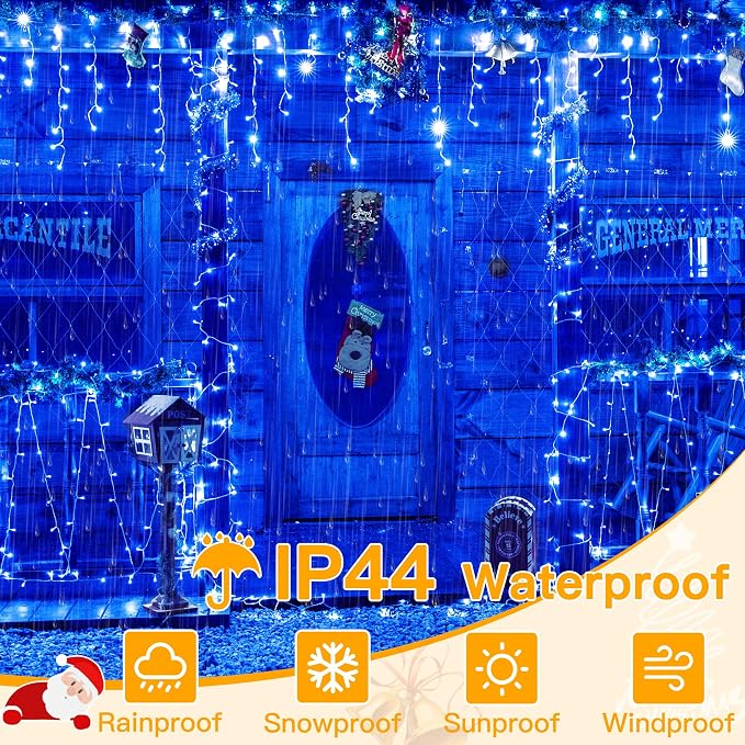 Ollny Icicle Lights for Outside 400LED 32FT, Blue Christmas Light with Remote 8Modes Timers Waterproof, Plug in Connectable Hanging Lights for Outdoor Indoor House Roof Holiday