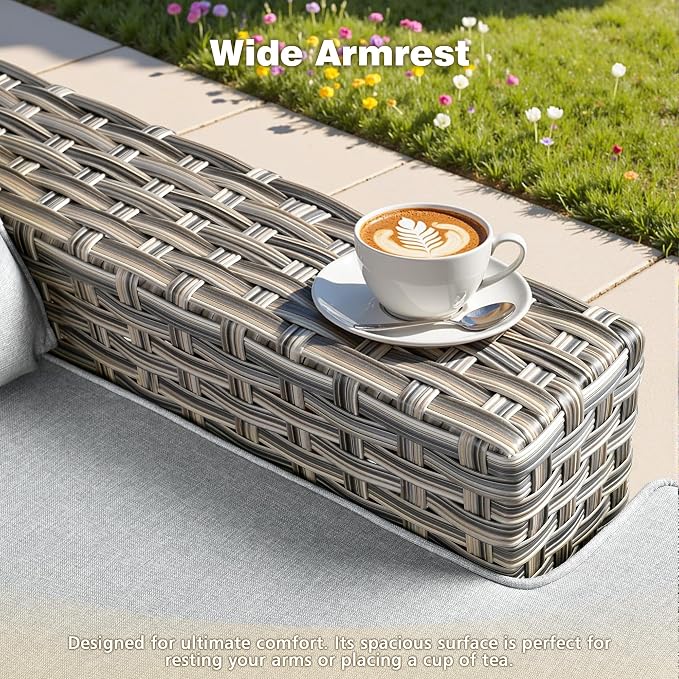 CAODOC Patio Furniture Sets 12 Pieces Outdoor Sectional Rattan Sofa Manual Weaving Wicker Patio Conversation Set with Ottomans and T Cushion(Grey)