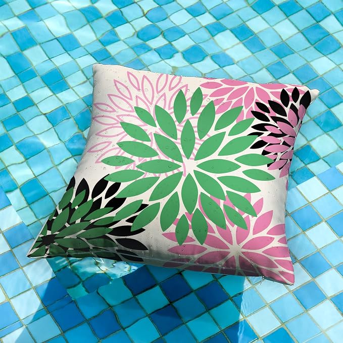 DFXSZ Outdoor Waterproof Pillow Covers 20x20 Set of 2 Green Pink Flower | Spring Summer Waterproof Flower Throw Pillowcases（No Inserts）Decor for Valentines Patio Funiture Garden Polyester Covers