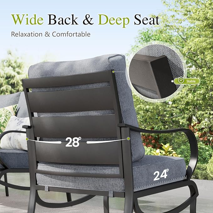 Sophia & William 2 Pieces Patio Furniture Sets Metal Sofa Chairs Patio Cushion Armchairs Swivel Sofa Chairs with Removable Cover for Garden Backyard Poolside Grey