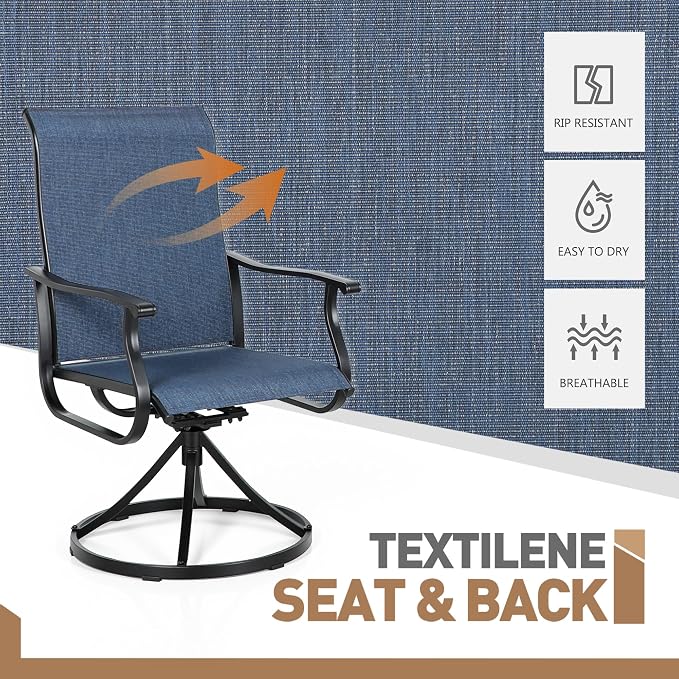 SUNCROWN Patio Swivel Rocker Dining Chairs Set of 2, All Weather High Back Textilene Outdoor Chairs with Sturdy Metal Frame, Swivel Rocking Patio Chairs for Backyard Lawn Garden Porch Deck, Blue